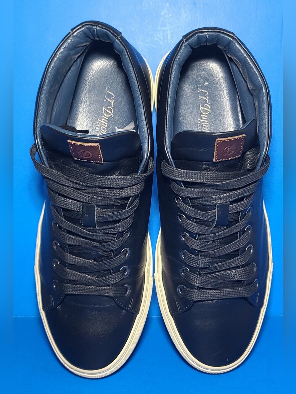 S. T. Dupont Men's Black Leather Sneakers Shoes Size 9 U S. 42 EU Made in Italy